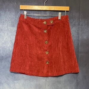 entro Corduroy Button-Front A-Line Mini Skirt - Rust Red